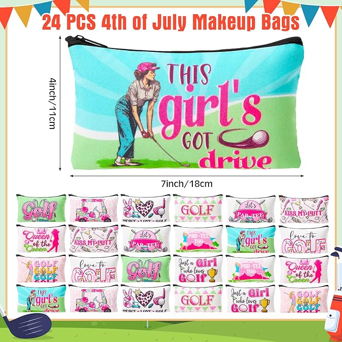 24 Pieces Makeup Bags Bulk Canvas Cosmetic Bags Purse Organizer Zipper Cosmetic Pouch Portable Travel Toiletry Pouch for Women Men Gifts, 7 x 4 Inch(Golf)