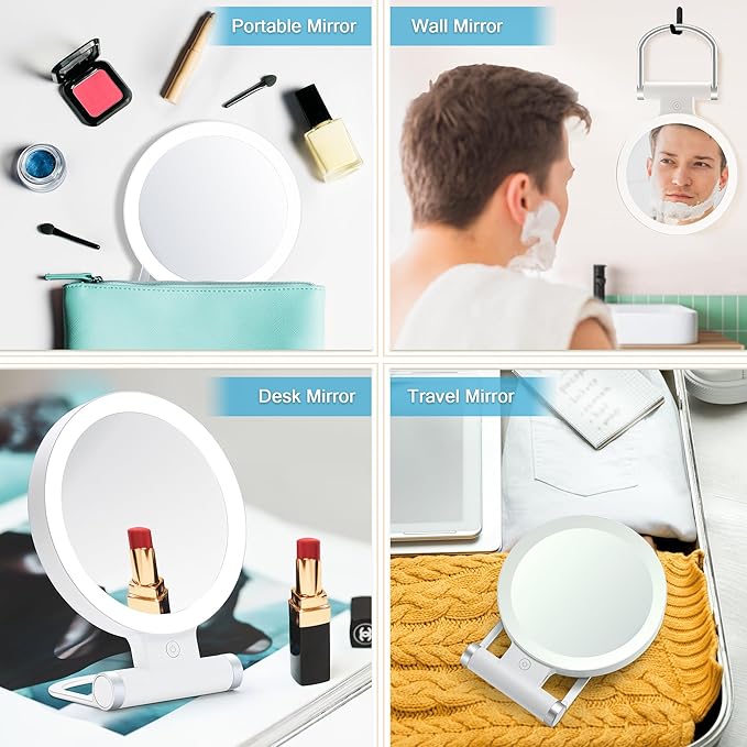 MIYADIVA 20X Magnifying Mirror with Light, Travel Magnifying Mirror, 1X/20X Vanity Mirror with Light, Adjustable Handle Travel Makeup Mirror, Touch Switch Light up Mirror for Plucking Eyebrows