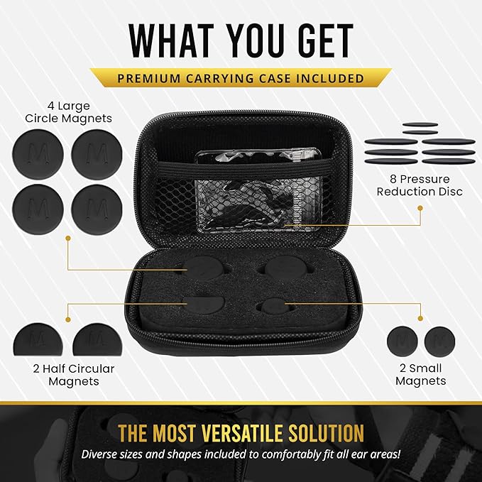 MagnetRX® Cauliflower Ear Magnets – 8 Multi–Size Magnets & Spacer with Case – Compression Ear Magnet for Cauliflower Draining, Pressure Earring for Keloids, BJJ, Wrestling & MMA Treatment & Prevention