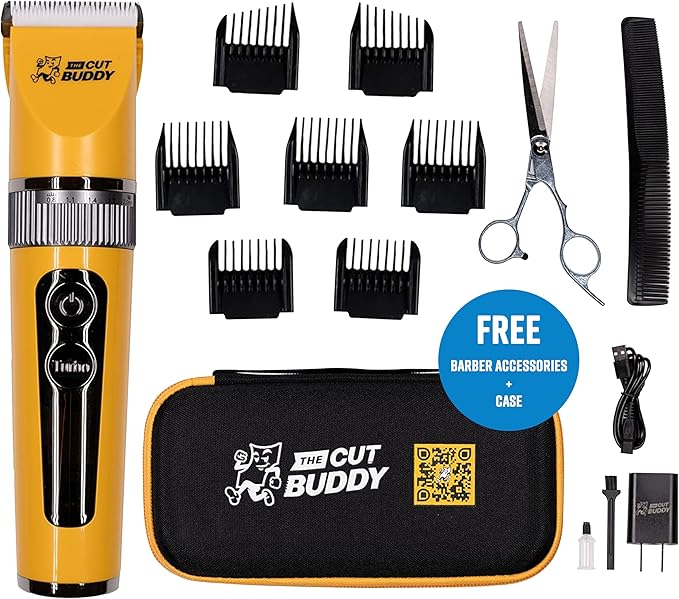 The Cut Buddy Clipper & Grooming Set, Cordless Hair & Beard Trimmer with 7 Guards, Titanium Blades, Waterproof, Beginner-Friendly Kit