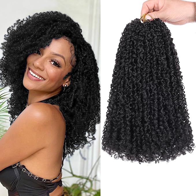 COOKOO 12 Inch 8 Bundles/Lot Pre Twisted Yanky Twist Crochet Hair with Curls Natural Black Pre Looped Yanky Twist Hair Synthetic Spring Twist Crochet Hair for Women 1B#