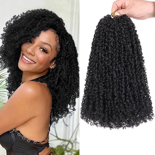 COOKOO 12 Inch 8 Bundles/Lot Pre Twisted Yanky Twist Crochet Hair with Curls Natural Black Pre Looped Yanky Twist Hair Synthetic Spring Twist Crochet Hair for Women 1B#