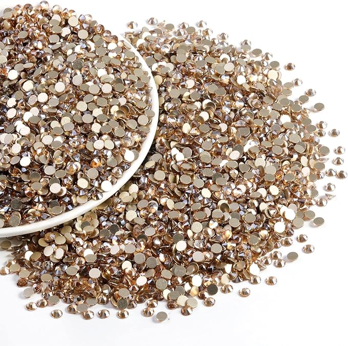 Beadsland Flatback Rhinestones Bulk,14400pcs Gold Rhinestones for Nails Crafts Clothes DIY Decoration, Golden Shadow, SS10, 2.7-2.9mm