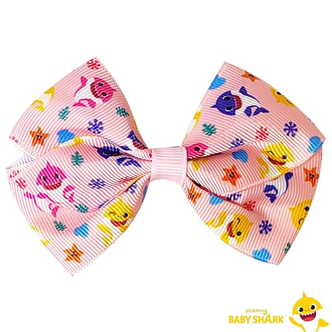 Baby Shark Hair Bows - Hair Accessories Gift Set - Kids Hair Bows - 7 Pcs 4 Inch Bundle - Hair Bows for Girls - Different Character on each Hair Clip - Alligator Clip - Ages 3 +