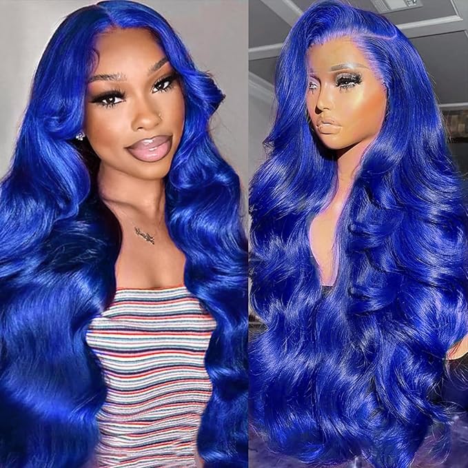 30 Inch Blue Lace Front Wig Human Hair Blue Human Hair Wig 200 Density 13x4 Body Wave HD Lace Front Wigs Human Hair Pre Plucked Human Hair Wig Color Blue Lace Frontal Wigs Human Hair