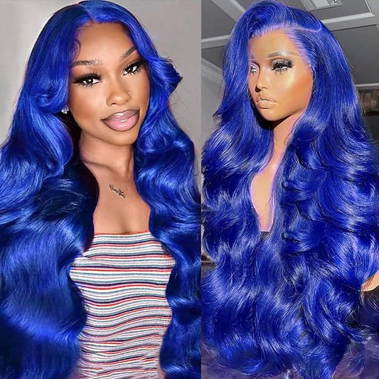 30 Inch Blue Lace Front Wig Human Hair Blue Human Hair Wig 200 Density 13x4 Body Wave HD Lace Front Wigs Human Hair Pre Plucked Human Hair Wig Color Blue Lace Frontal Wigs Human Hair