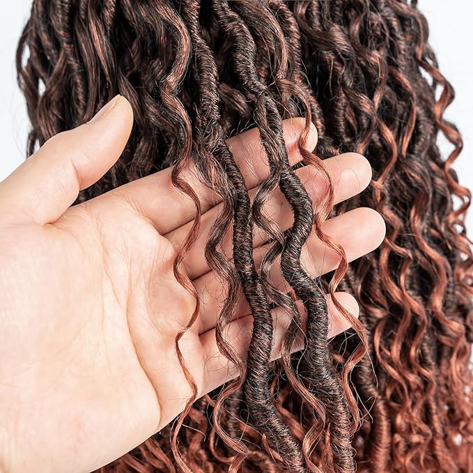 Aipin Goddess Locs Crochet Hair 14 Inch Boho River Locs Hippie Locs Wavy Crochet With Curly Hair In Middle And Ends Braids Hair Extensions (7Packs,14 inch, T350)