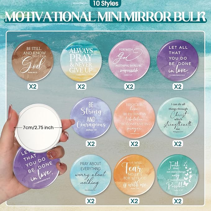 Reginary 20 Sets Christian Gifts for Women Include 20 Religious Canvas Makeup Bags with 20 Bible Verse Compact Mirrors Mother's Day Inspirational Birthday Gift for Mom(Bright Colors,Abstract Style)