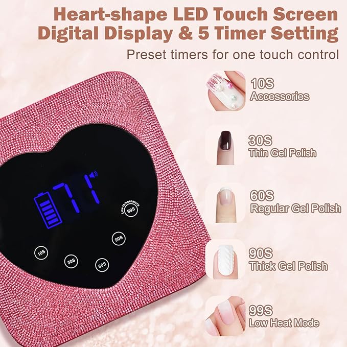UV LED Nail Lamp Rechargeable 72W Cordless Portable UV Light for Gel Nails Polish,Rhinestones Nail Dryer Light with Glove,Auto Sensor,5 Timer,30 Beads,Fast Curing Gel X Polish Lamp for Home Salon