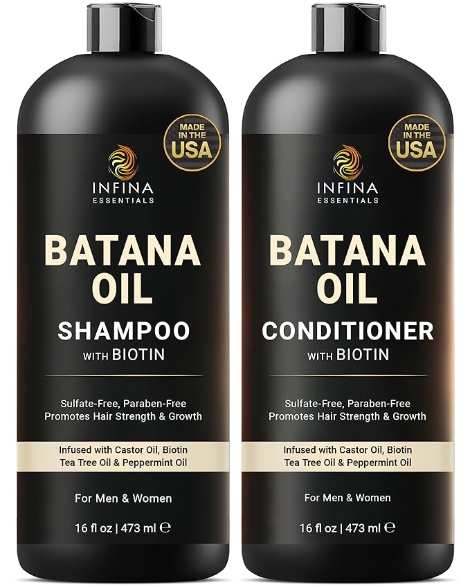 Batana Oil Shampoo and Conditioner Set - Biotin & Tea Tree Oil for Hair Growth & Thickness - Moisturizing & Nourishing Shampoo for Thinning Hair for Men & Women - 16 fl oz Each