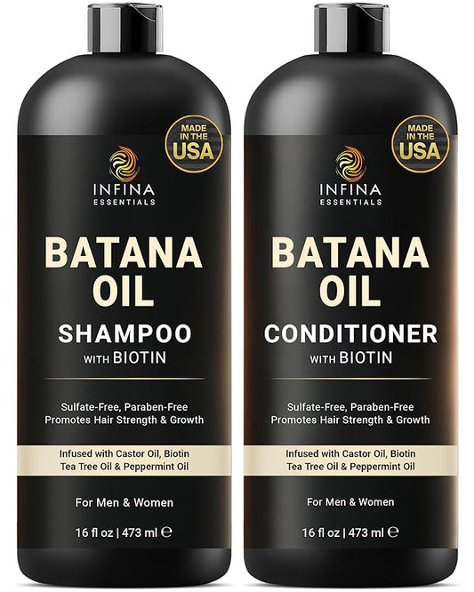 Batana Oil Shampoo and Conditioner Set - Biotin & Tea Tree Oil for Hair Growth & Thickness - Moisturizing & Nourishing Shampoo for Thinning Hair for Men & Women - 16 fl oz Each