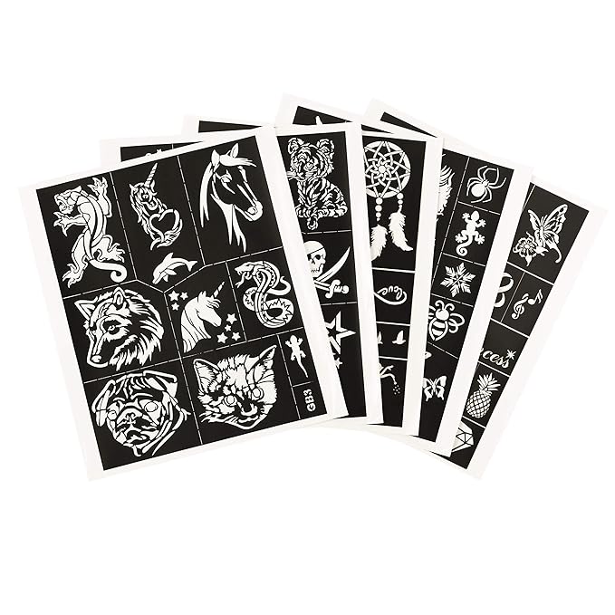 Premium Glitter Temporary Tattoo Kit for Boys and Girls, 74 Stencils, 16 Colors and 2X 0.5 fl.oz Body Glue for Body Glitter Fake Tattoos for Kids Makeup Tattoo Supplies Party Favors Party Supplies