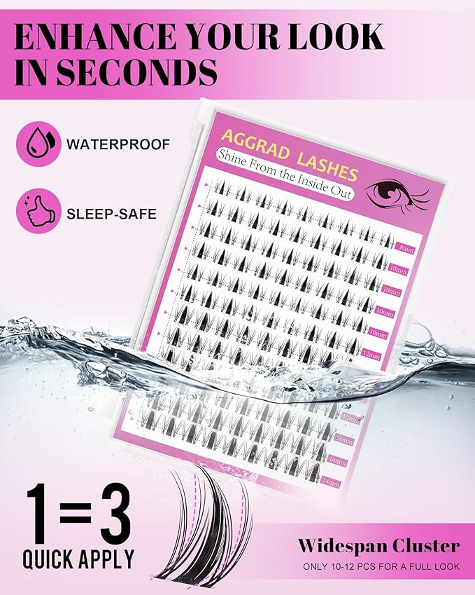 Fairy Lash Clusters Kit 8-14mm Manga Individual Lashes C Curl Wispy Eyelash Clusters WideSpan Eyelash Extension Kit with Lash Bond and Seal Wet-Look Spiky Cluster Lashes with Lash Bond and Seal
