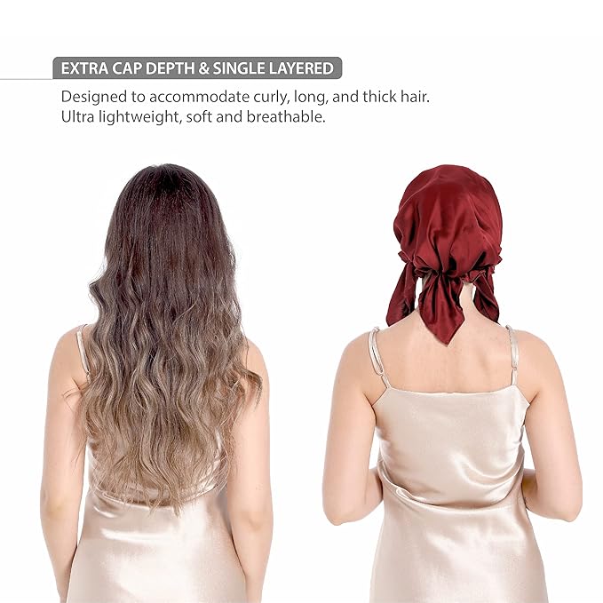 100% Silk Bonnet for Sleeping, Hair Bonnet with Tie Band, Large Silk Sleep Cap for Curly Hair, Silk Hair Wrap for Hair Care