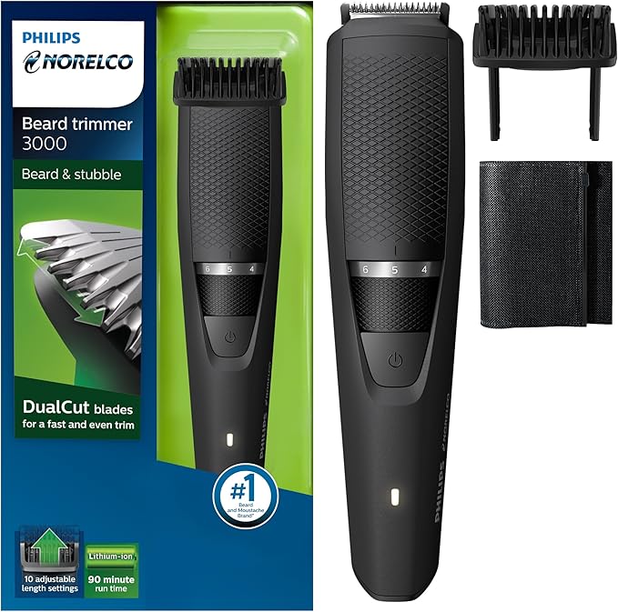 Philips Norelco Beard Trimmer and Hair Clipper, Cordless Grooming, Rechargeable, Adjustable Length, Beard Trimmer And Hair Clipper, No Blade Oil Needed, BT3210/41