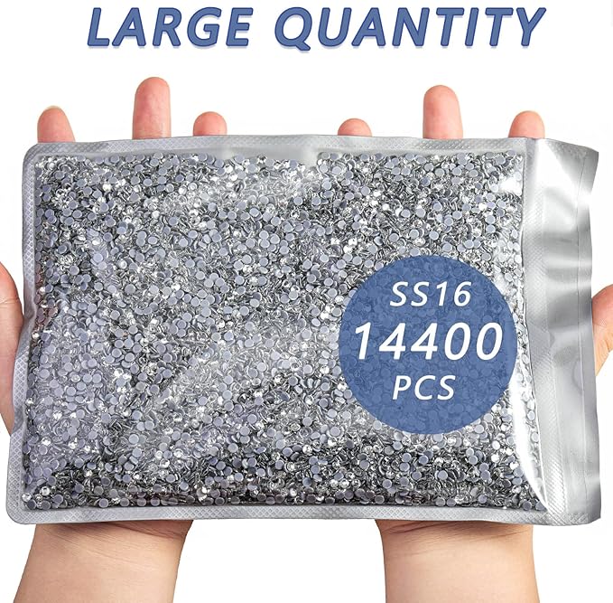 Beadsland Flatback Rhinestones Bulk,14400pcs Crystal Rhinestones for Nails Crafts Clothes DIY Decoration, Crystal, SS16, 3.8-4.0mm