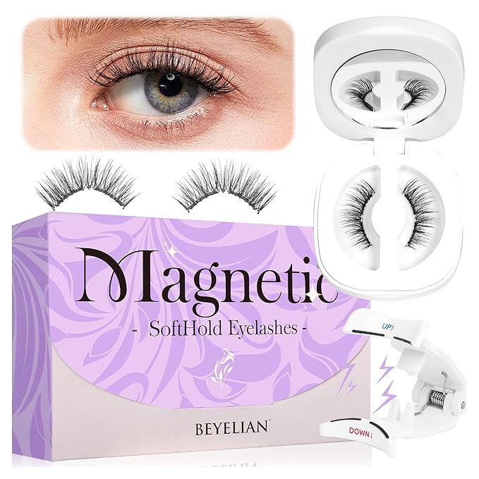 BEYELIAN Soft Magnetic Eyelashes, Reusable Magnetic Lashes with Applicator Natural Look No Glue Needed Comfortable & Secure Fit for All-Day Wear (1 Pair,SME04)