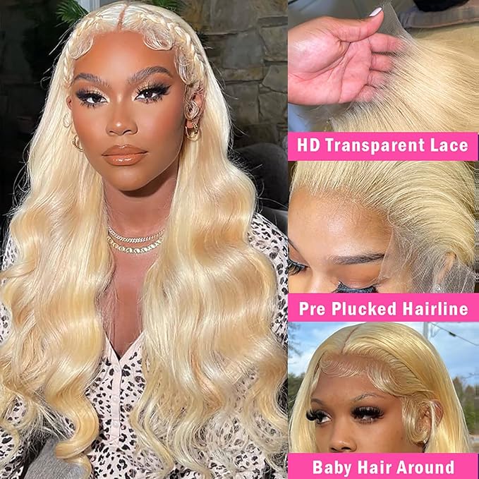 613 Lace Front Wig Body Wave Lace Front Wigs 180% Density 13x4 HD Blonde Lace Frontal Wig 20 Inch