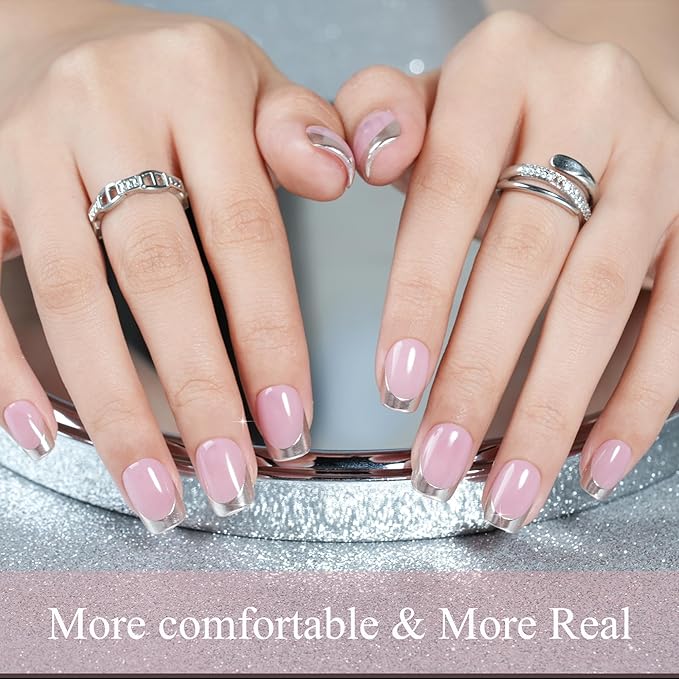 Press on Nails Short 5 Styles, Jofay Fashion 160Pcs Salon-Like Fake Nails with Chrome/Rainbow Laser/Chasing Light Cat Eye Designs, Acrylic French Tip Press on Nails Glue on Nails Stick on Nails