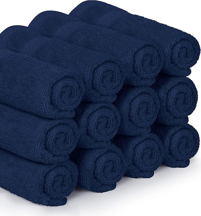 Utopia Towels 12 Pack Premium Wash Cloths Set, 12 by 12 Inches, 100% Cotton Ring Spun, Highly Absorbent and Soft Feel Essential Washcloths for Bathroom, Spa, Gym, and Face, Navy Blue