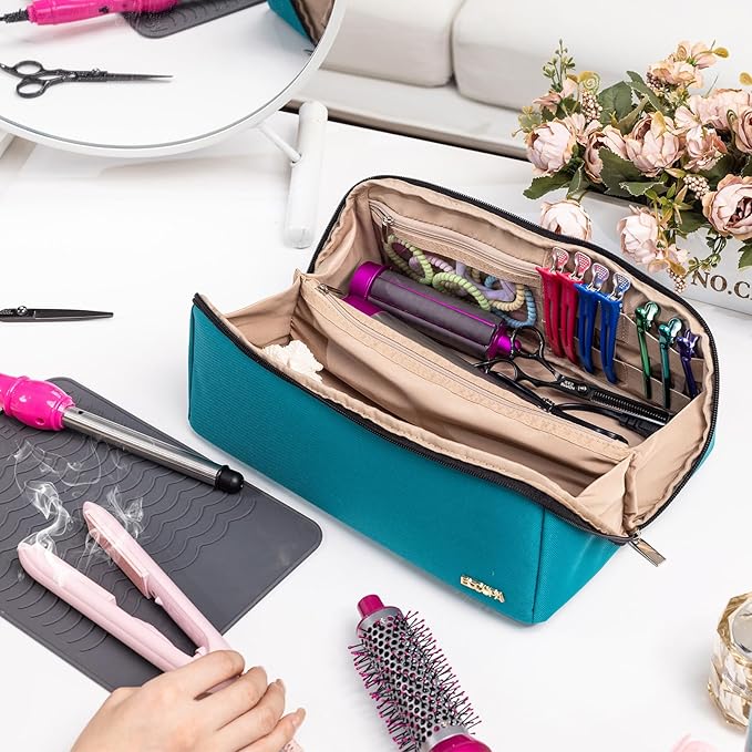 Large Travel Bag - 2in1 Hair Tools Organizer for Dryer Brush, Flat Irons, Straighteners, Curling Irons, Makeup Bag for Travel Essentials