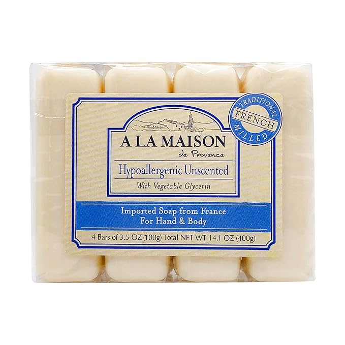 A LA MAISON Unscented Natural Goat Milk Bar Soap - Triple French Milled Unscented Natural Moisturizing Hand Soap Bar (4 Bars of Soap, 3.5 oz)