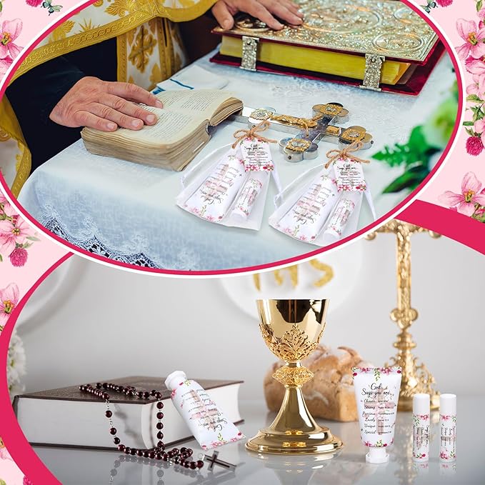 24 Sets Christian Hand Cream and Lip Balm Gift Set Christmas Christian Gift for Women Travel Size Hand Lotion Bible Verse Lip Balm Bulk for Baby Bridal Shower Mom Holiday Gift(Cute)