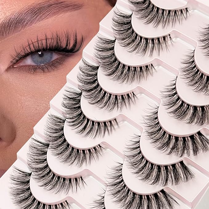 Cat Eye Lash Mink Lashes Fluffy NINGLASH Wispy Lashes Strips False Eyelashes Natural Look Fake Eyelash 15mm Faux 3D 7 Pairs Lash Pack