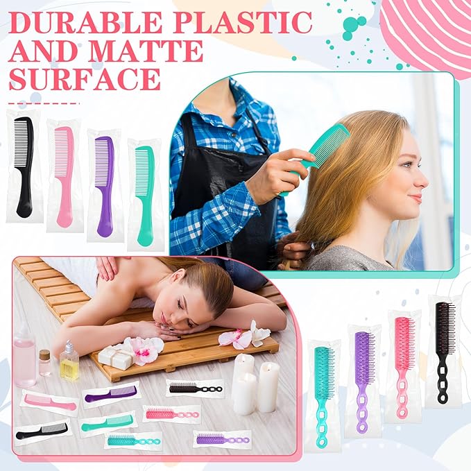 Baderke 144 Pack Individually Wrapped Hair Brushes Combs Set for Homeless, Detangling Brush Widen Combs for Curly Hair Suitable for Women Men Shelter Nursing Hotel Church Charity Supplies(4 Colors)
