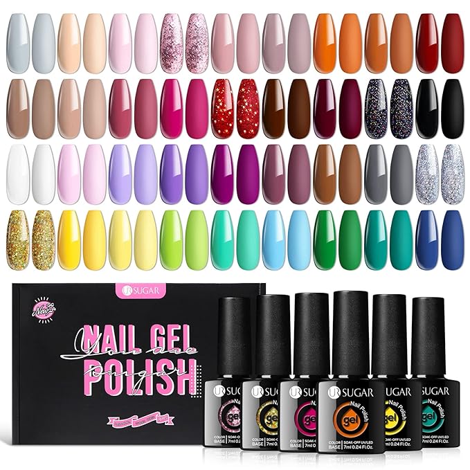 UR SUGAR 36 Colors Gel Nail Polish Set, All Seasons Collection Yellow Orange Red Green Blue Pink Glitter Gel Polish for Fall Winter Soak Off Gel Nail Art Kit Halloween Christmas Gifts for Women
