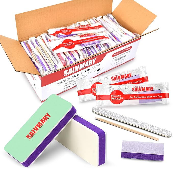 Nail Shine Buffer Blocks & Professional Disposable Manicure Kit Bundle