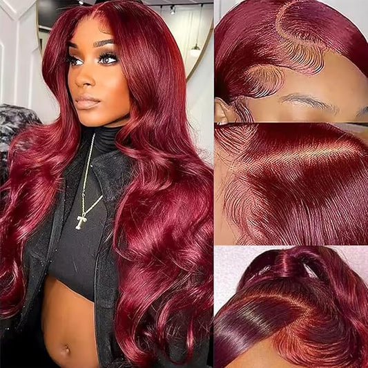 99J Burgundy Lace Front Wigs Human Hair 13x6 HD Transparent Body Wave Lace Front Wigs Human Hair Pre Plucked 99j Burgundy Red Wine Glueless Human Hair Wigs for Women 22 Inch