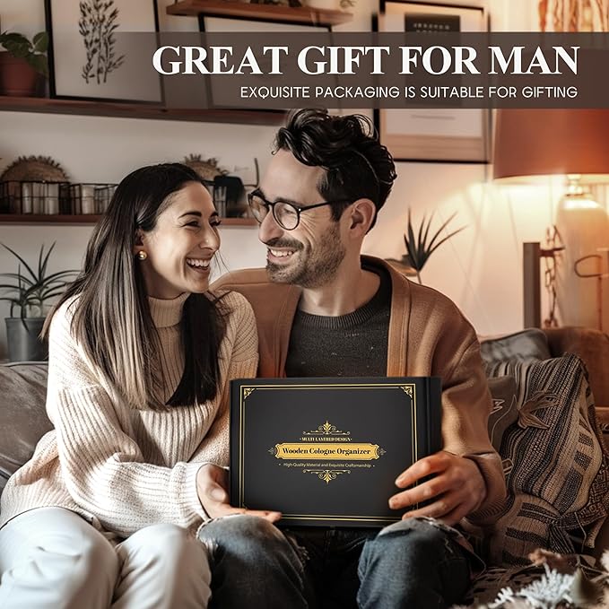 EOSAHR Farmhouse Wooden Cologne Organizer for Men - 3 Tier Perfume Stand Organizer for Dresser with Storage Drawer and Hidden Compartment - Great Gift for Men (Retro Brown)