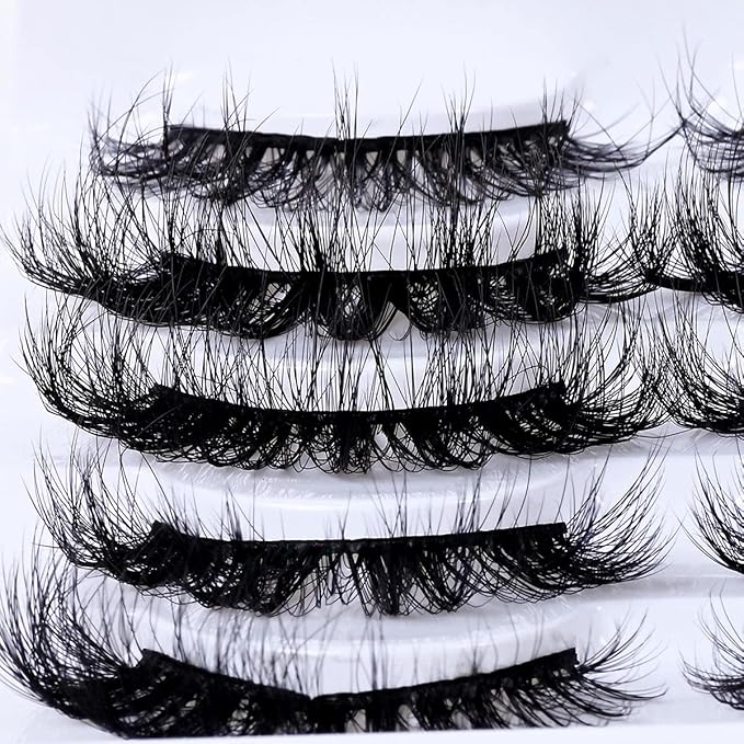 Wholesale Lashes, 3D Faux Mink Eyelash Bulk, 18mm Handmade Reusable Eye Lash, 5 Styles Dramatic Fluffy False Lash with Glitter Portable Packing (Fluffy 5 styles-100 pairs)