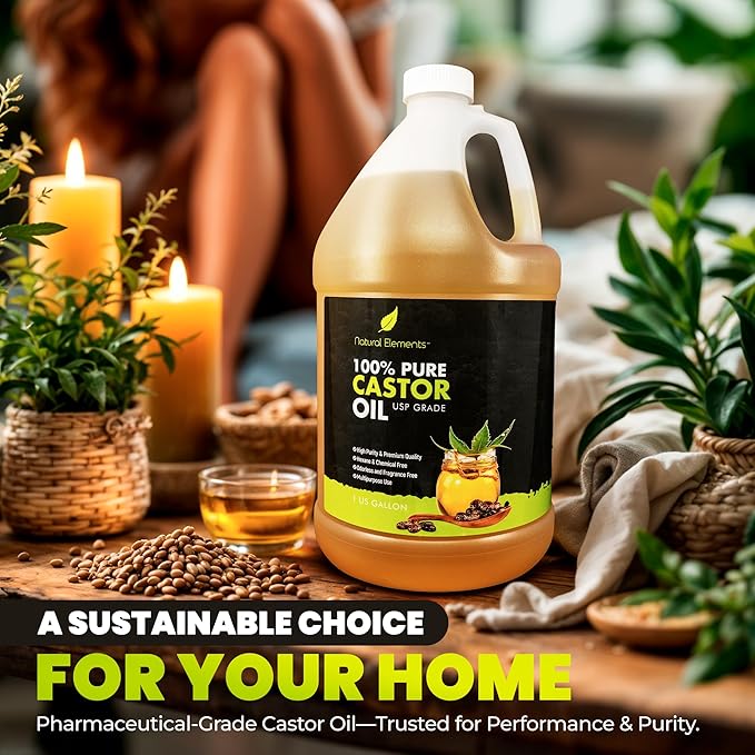 Natural Elements 100% Castor Oil USP Grade | Cold Pressed | Hexane Free | High Purity, Premium Quality