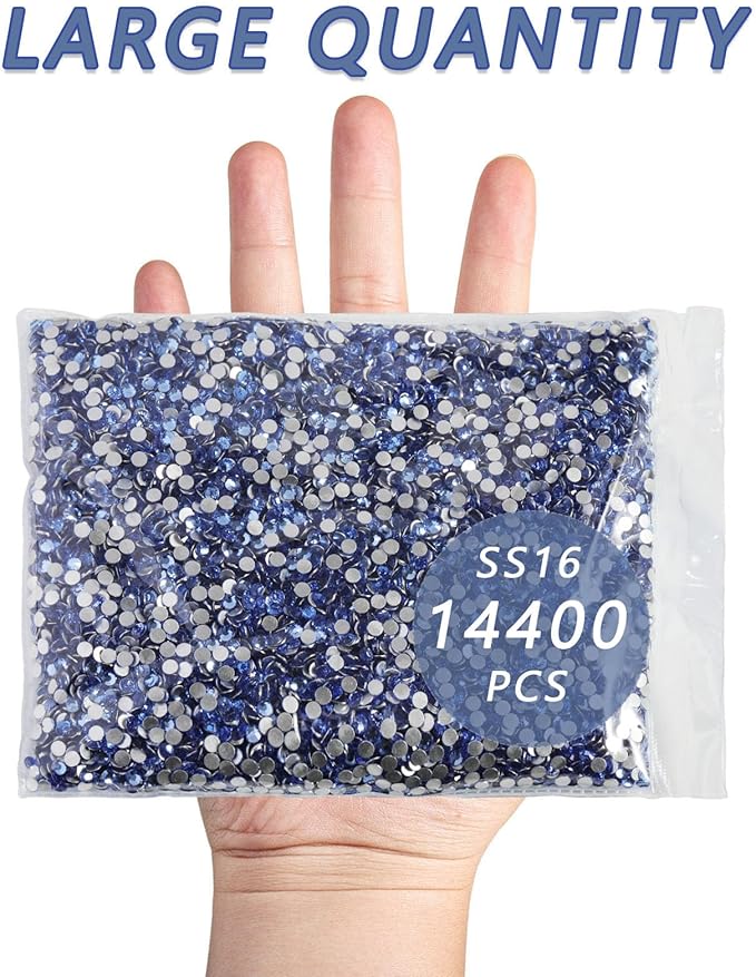 Beadsland Flatback Rhinestones Bulk,14400pcs Light Blue Rhinestones for Nails Crafts Clothes DIY Decoration, Light Sapphire, SS16, 3.8-4.0mm
