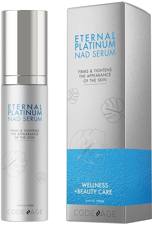 Eternal Platinum NAD Serum, Resveratrol, Niacinamide, Collagen, Vitamin C & E, Aloe Vera, English Lavender, Nicotinamide Aging NAD Booster Skin Care Face Moisturizing Wrinkles Firming, 3.4 FL. Oz.