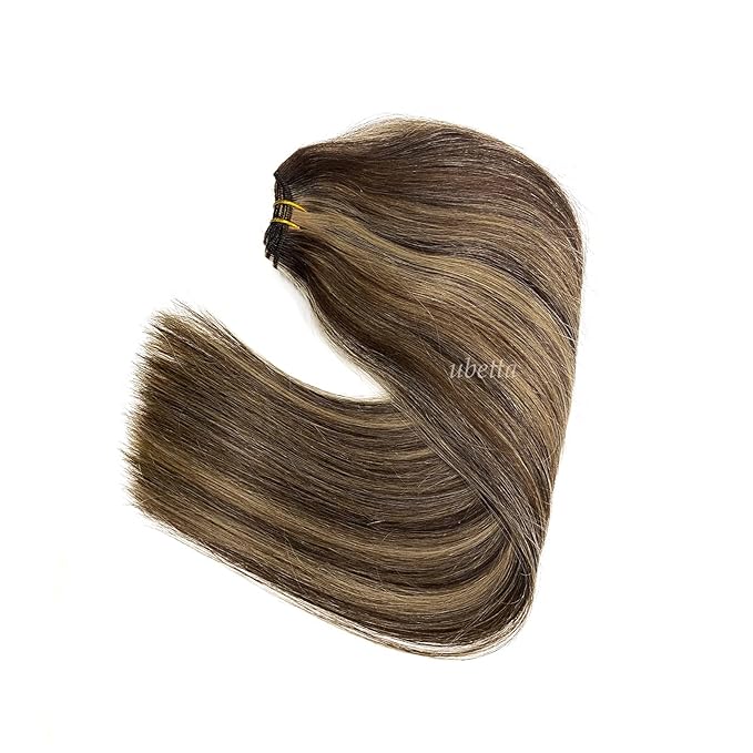 Sew in Hair Extensions Real Human Hair, Dark Brown Balayage Blonde Hand Tied Weft Hair Extensions Human Hair Bundles,120G 22 Inch Human Hair Wefts Sew in Extensions for Women