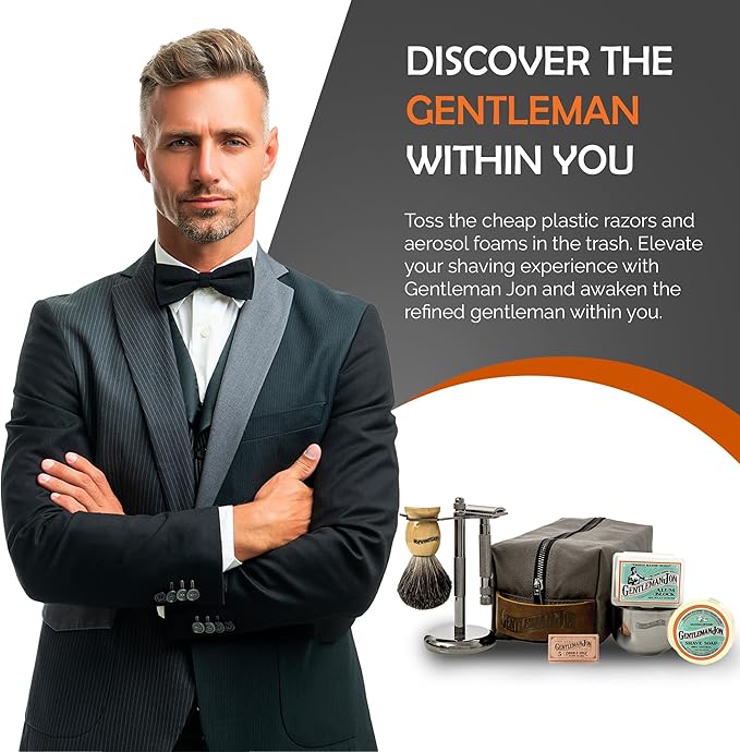 Deluxe Vintage Wet Shave Grooming Set for Men - Safety Razor, Brush, Alum Block, Soap, Bowl, Blades, Stand & Dopp Kit