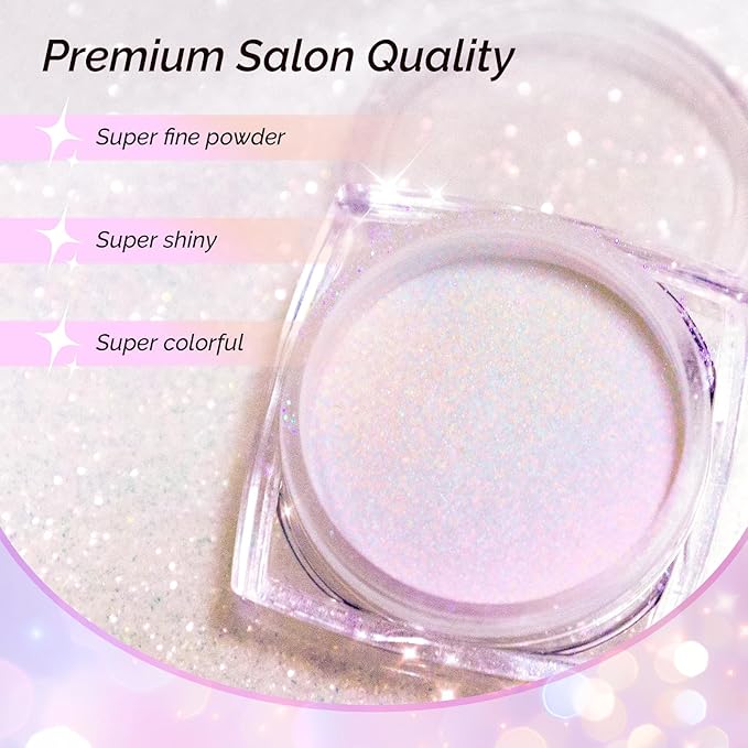 MelodySusie Unicorn Chrome Nail Powder,Ice Transparent Aurora,Mirror Effect,Color Changing Pearlescent,Multi-color Chrome Rainbow Pigment Super Shiny,Suitable for Home DIY Nail Salon
