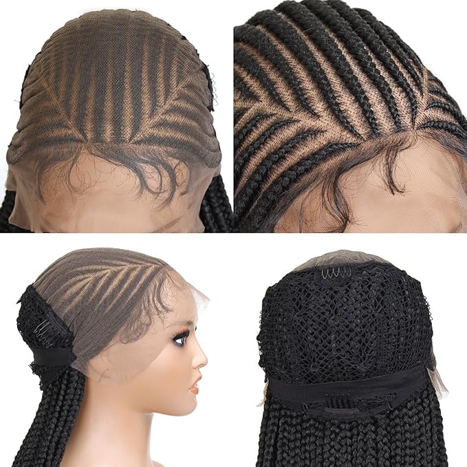 30 inch 13x8 HD Lace Front Box Braids Cornrow Wig for Black Women, Box Braided Lace Frontal Wig Pre Plucked with Baby Hair Cornrows Braided Lace Front Wigs