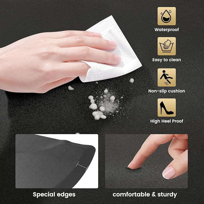 Salon mats for Hair Stylist 35.8"x27.9" Barber Shop Anti-Fatigue Salon Chair Mat - Black Semi Circle Hair Floor mats - 1/2" Thick Comfort Salon Standing Floor Mat, Hair Cutting Hairdressing Equipment