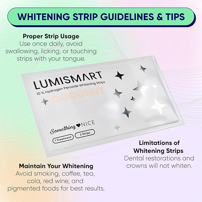 Something Nice Lumismart Whitening Strips - Dentist-Designed, Enamel Safe, up to 42 Treatments with Smart Adjust - Teeth Whitening Strips in Coconut for Sensitive Teeth