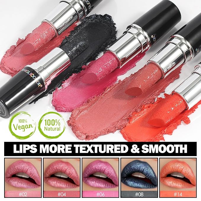 Glitter Black Lipstick,High Impact Lipcolor,Lightweight Hydrating Formula Smooth and Non-Sticky,Metallic Lipstick For Women,Full-Coverage Lip Color (08 MYSTICISM, 4g)