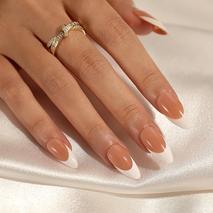 2 Colors French Tip Press on Nails Almond, 15 Sizes 300 PCS Gel Press on Nails Medium, Soft Stick on Nails French Tip Nails for Nail Art DIY
