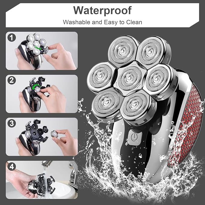 Head Shavers for Bald Men 7D, 5 in 1 Electric Shavers for Men Bald Head Rechargeable Bald Shavers for Men Waterproof Men's Rotary Shavers Grooming Kit with LED Display