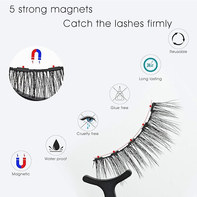 Alcastar Magnetic Eyelashes with Eyeliner Kit, Magnetic Lashes Natural Looking with, Reusable,Long Lasting, Easy Apply,Cruelty-Free. (FBA-ATZ1004-A2)