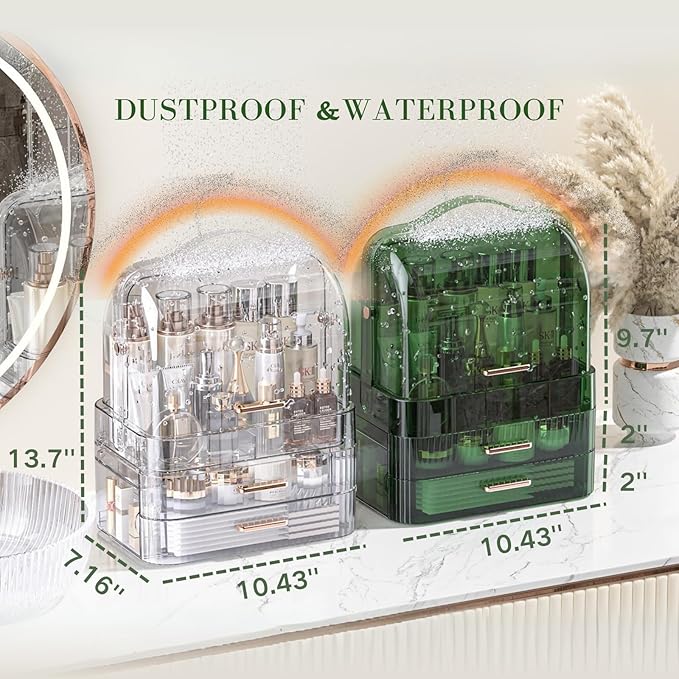 LINFIDITE Cosmetics Storage Box Transparent Lid Large Makeup Organizer Box Drawers Portable Handle Waterproof Dustproof Skincare Display Cases for Countertop, Bathroom, Dresser,Gift Clear