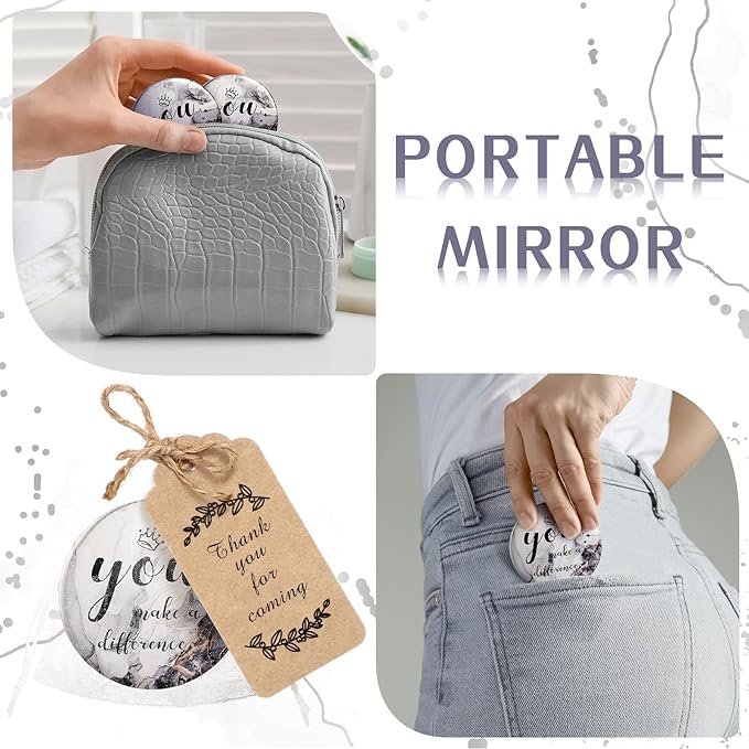 Tradder 50 Sets Compact Mirrors Bulk Women Gifts Inspirational Appreciation Employee Gifts Small Purse Pocket Makeup Mirrors for Mother's Day Coworker Nurse Bridal Souvenir Bags(Black)