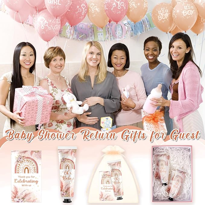 24 Sets Baby Shower Hand Cream Bulk Bohemia Baby Shower Favors Bridal Thank You Appreciation Hand Cream for Guests Travel Size Lotion with Organza Bags